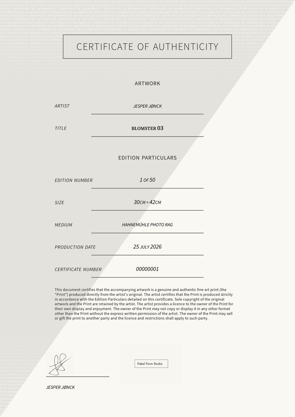 Blomster 03 — Certificate of Authenticity